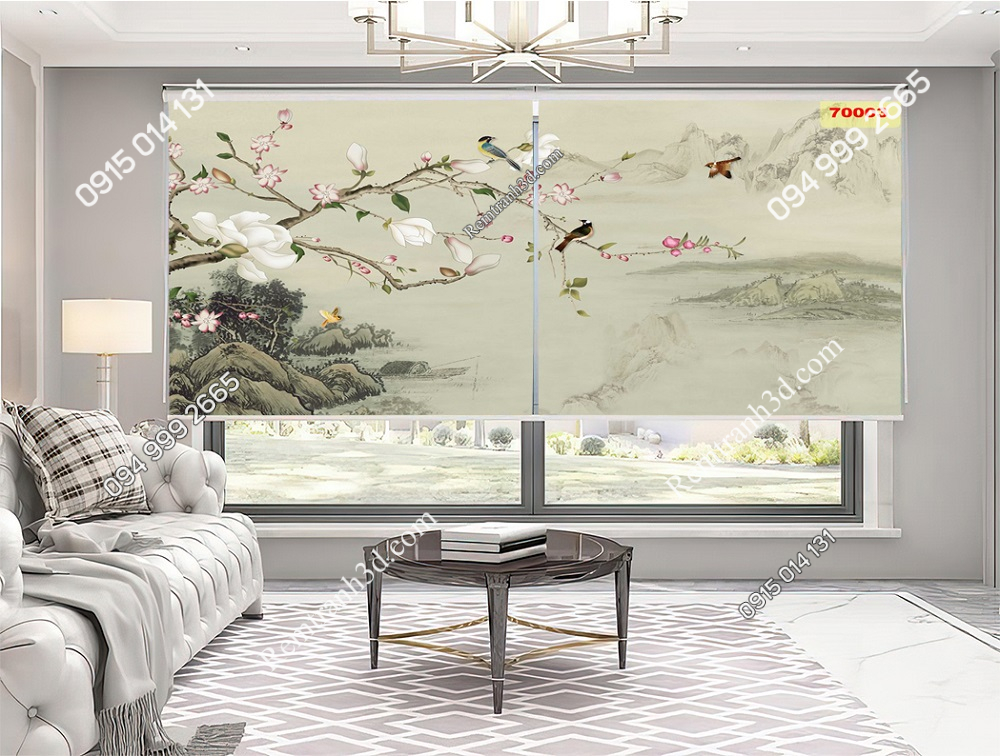 Rèm cuốn tranh phòng khách phong cách chinoiserie 70003