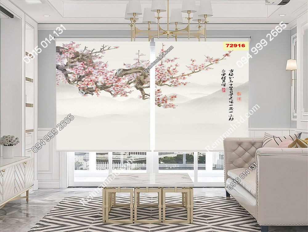 Rèm cuốn tranh phòng khách phong cách chinoiserie 72916