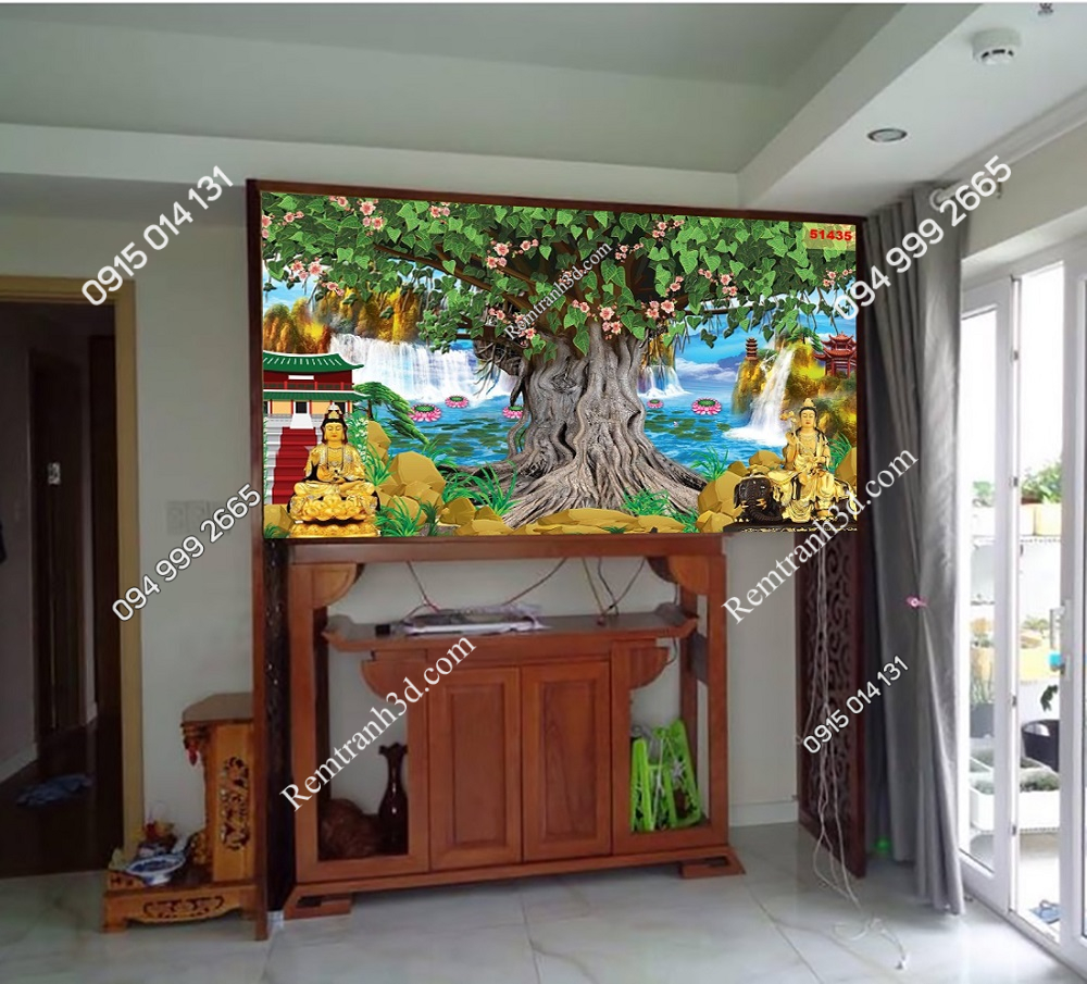 Rèm in tranh cây bồ đề treo phòng thờ 51435