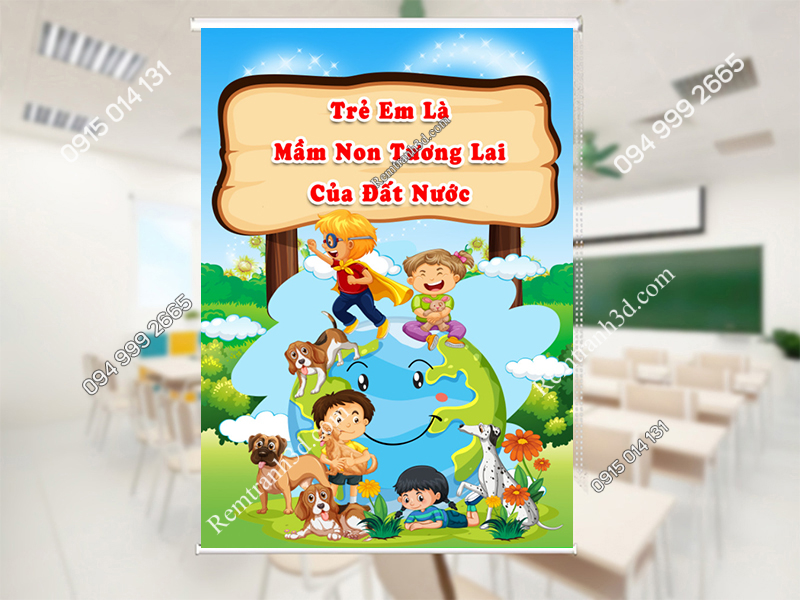 Rèm cuốn tranh 3D treo phòng học LB201537